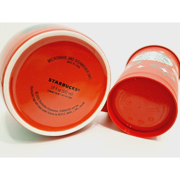 Set of 2 Starbucks Coffee Mug Christmas Tree Mug Cup 2020 2013 18oz 16oz - Picture 4 of 4